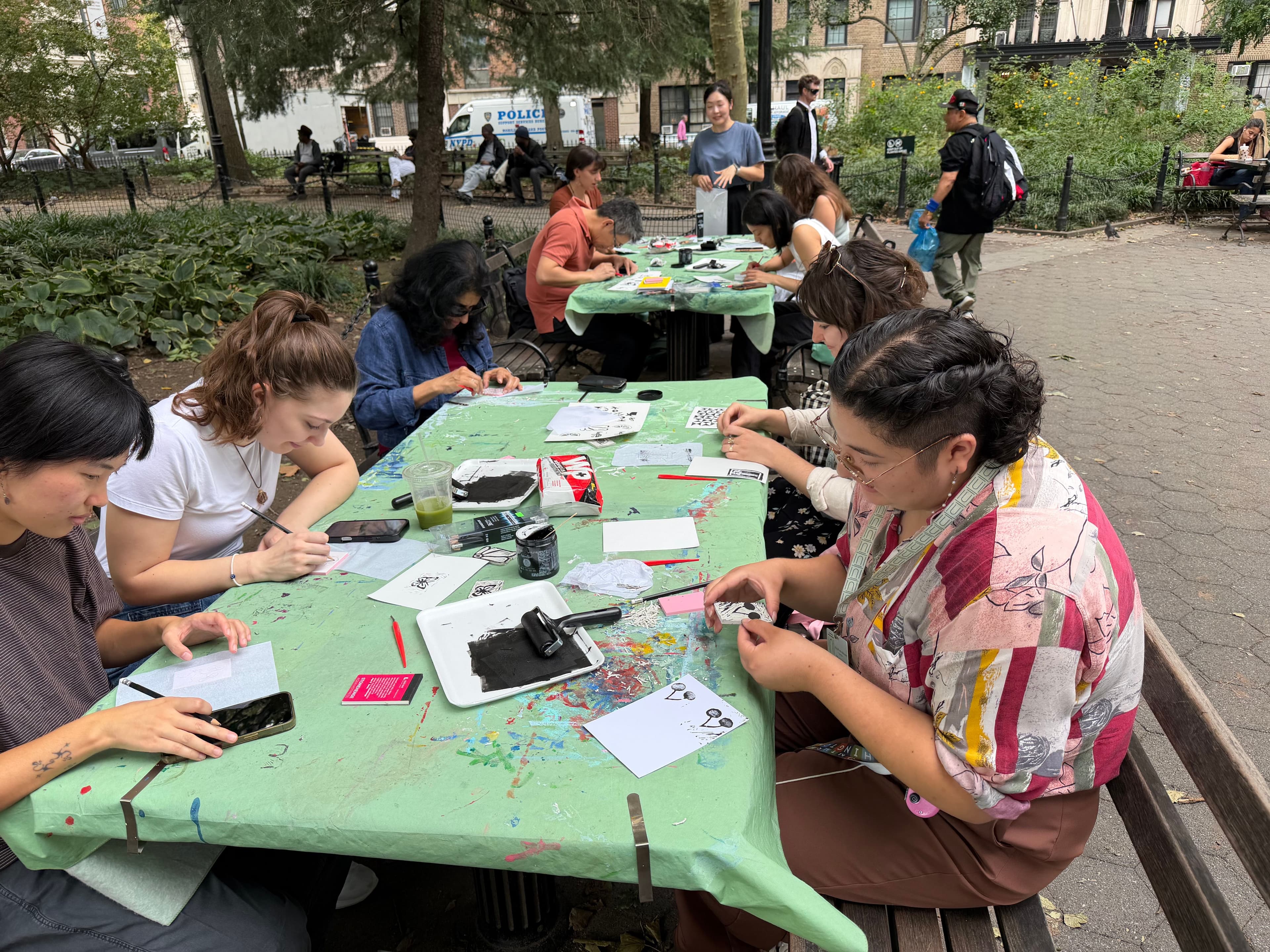 Friends making art in the park